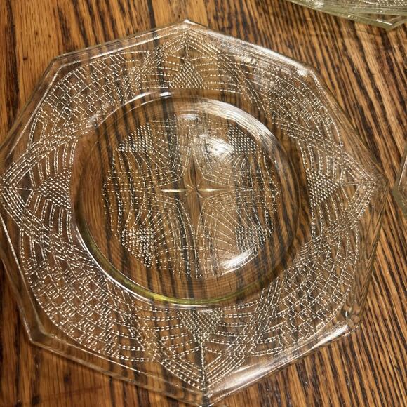 6 Depression Glass L.E. SMITH Yellow ROMANESQUE OCTAGON 7.5” PLATES EXCELLENT! - Picture 12 of 14